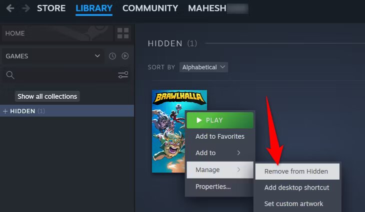 Как убрать игру из скрытого в стим