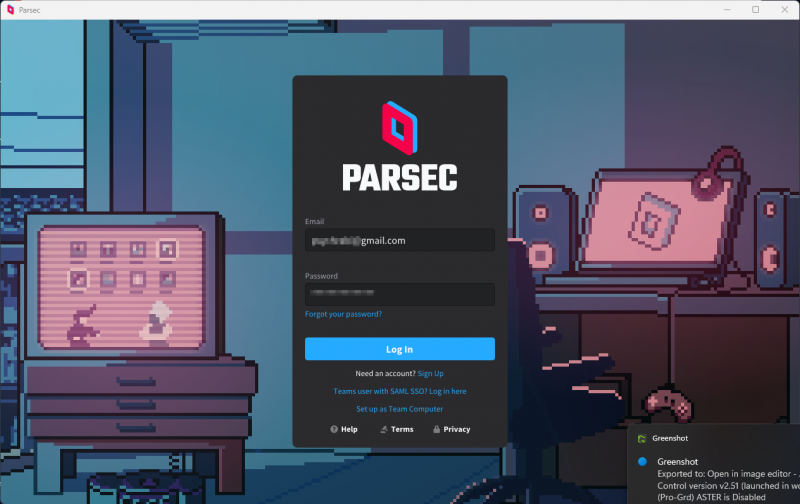 Login to the “Parsec” with your parsec account