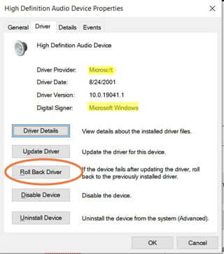 windows roll back driver